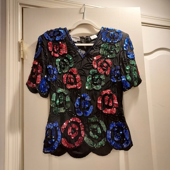 1980's Stenay floral glitz & glam party top - Picture 8 of 16
